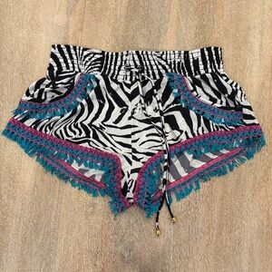 PilyQ Barcelona Zebra Print Fringe Swim Shorts XS/S